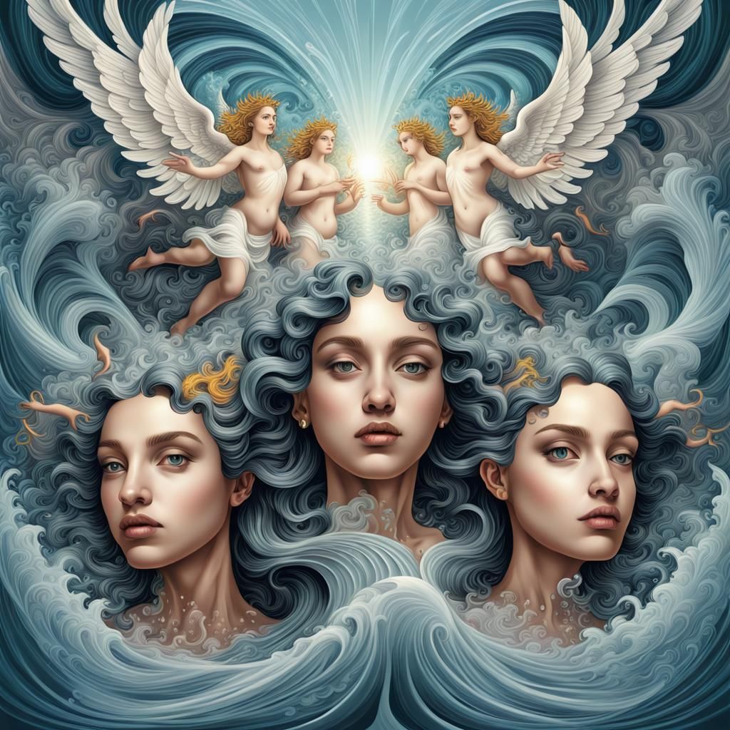 Narcissus and Echo: Maximalist Portrait with Angels