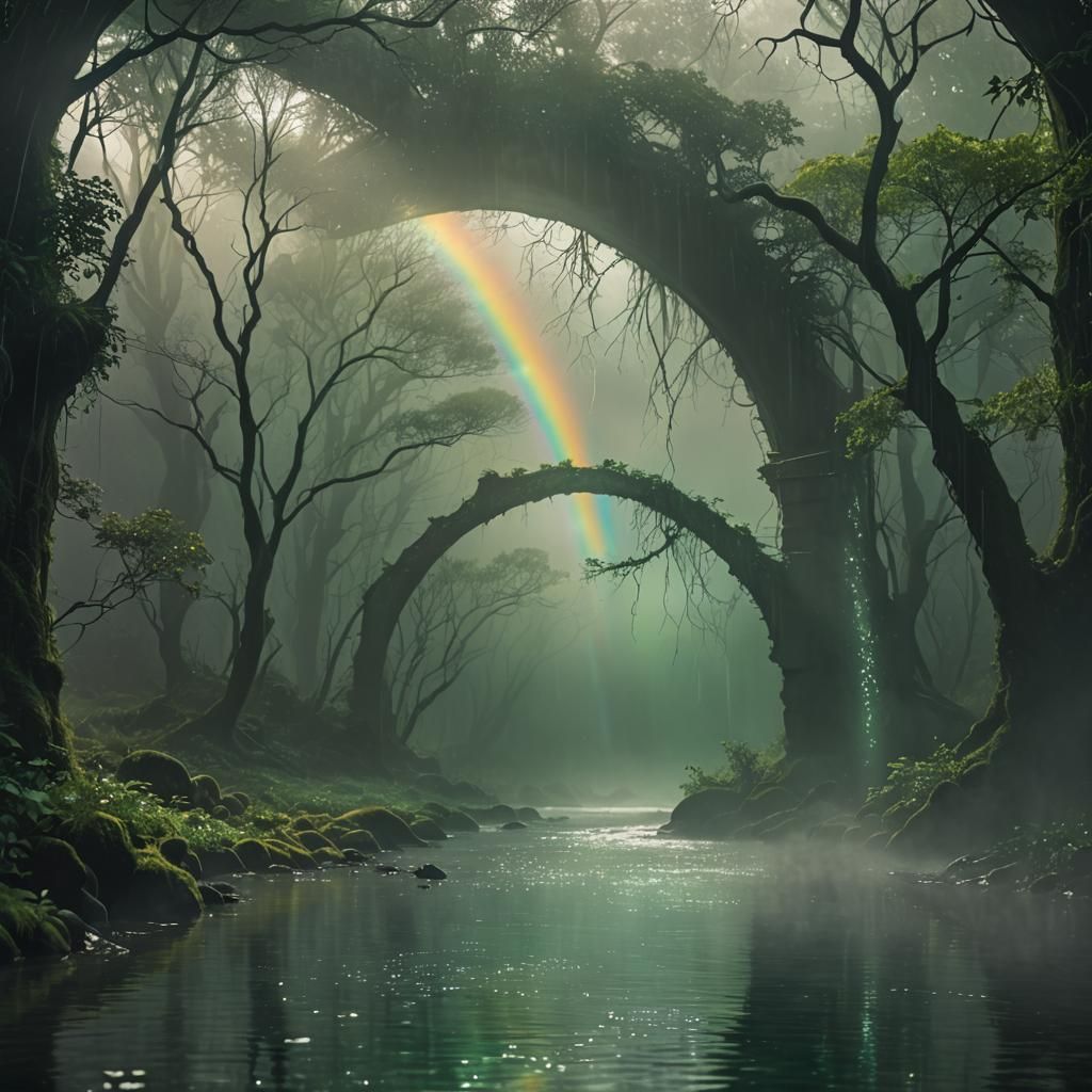 Dreamlike Digital Art: Shaded Green Rainbow