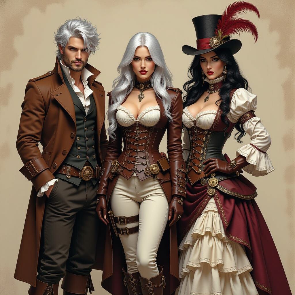 Steampunk Adventurers in Detailed Victorian Attire