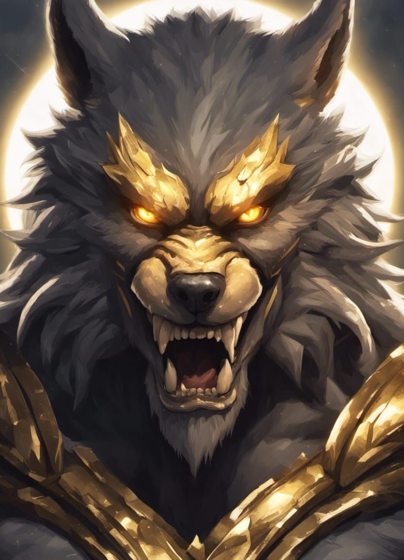 Furious Golden-Eyed Werewolf Warrior in the Moonlight