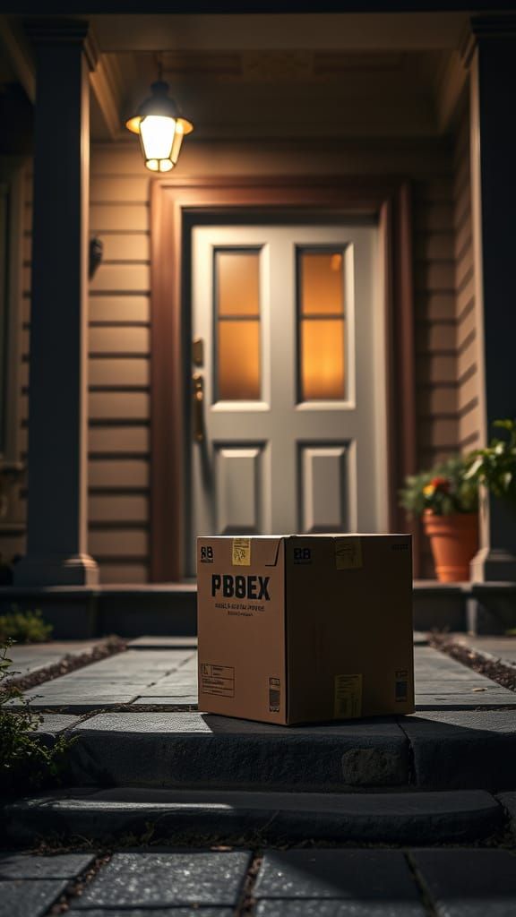 Dramatic Studio Shot of Box on Doorstep