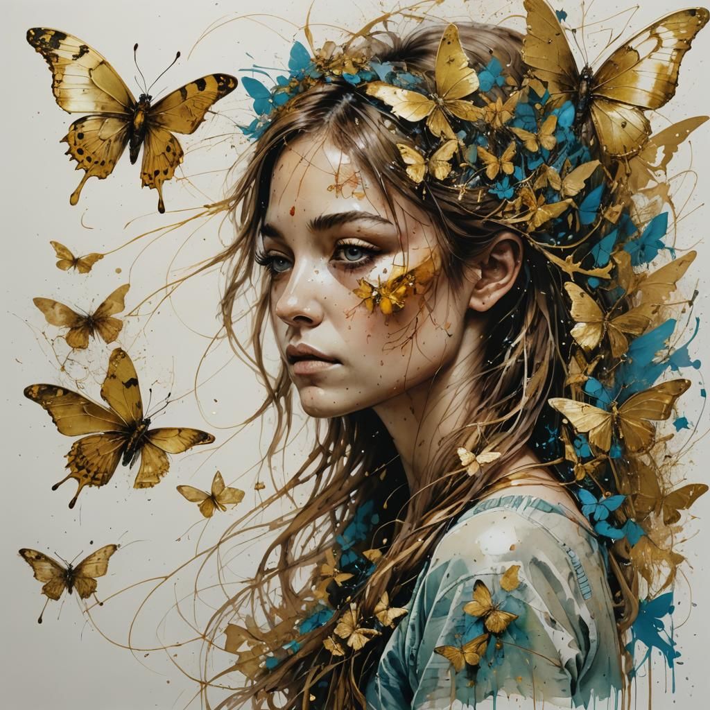 Golden Butterfly in Mixed Media Style