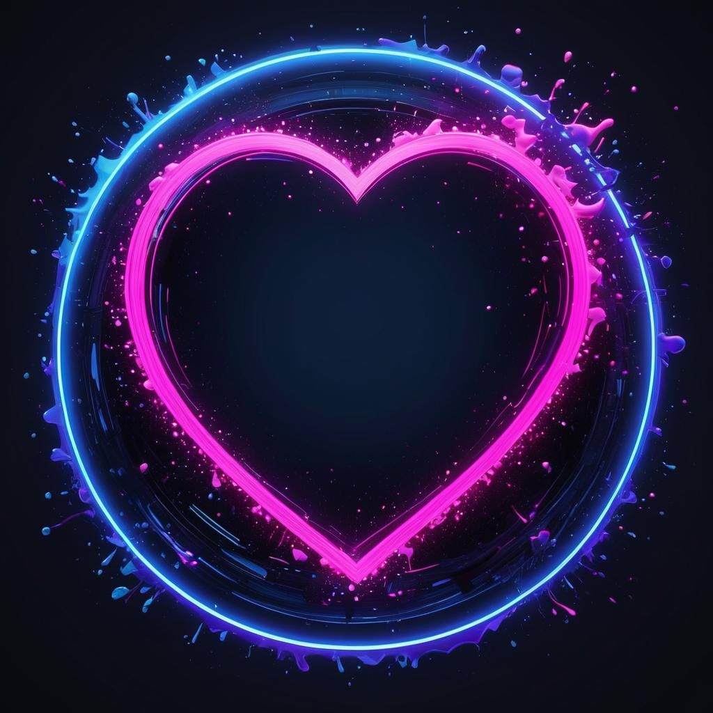 Neon Pink and Black Heart in Digital Art