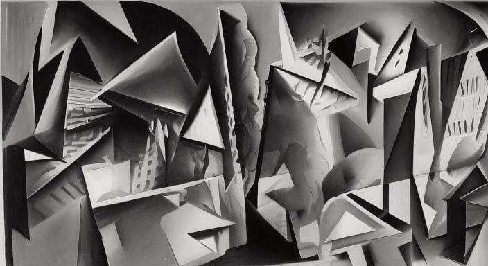 Monochrome Cubist Warscape: Chaos and Suffering