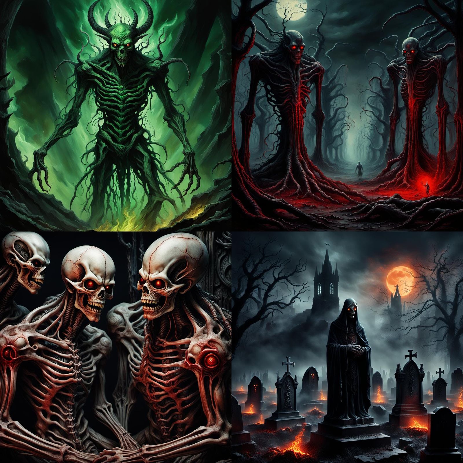 Surreal Undead Demons in Dark Horror Landscape