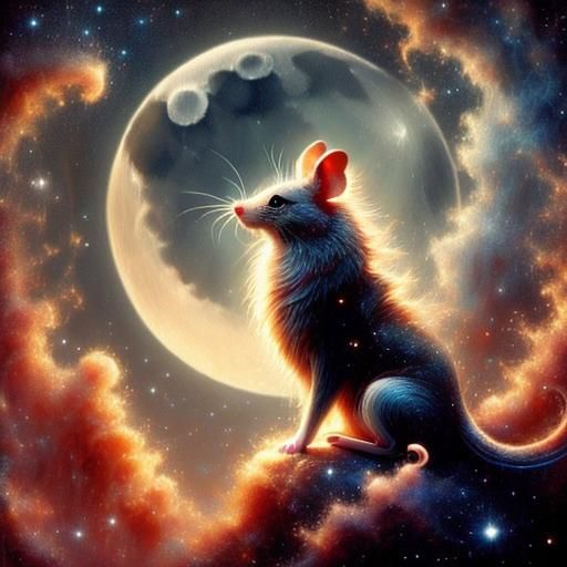 Mouse Howling at Moon in Starry Desert