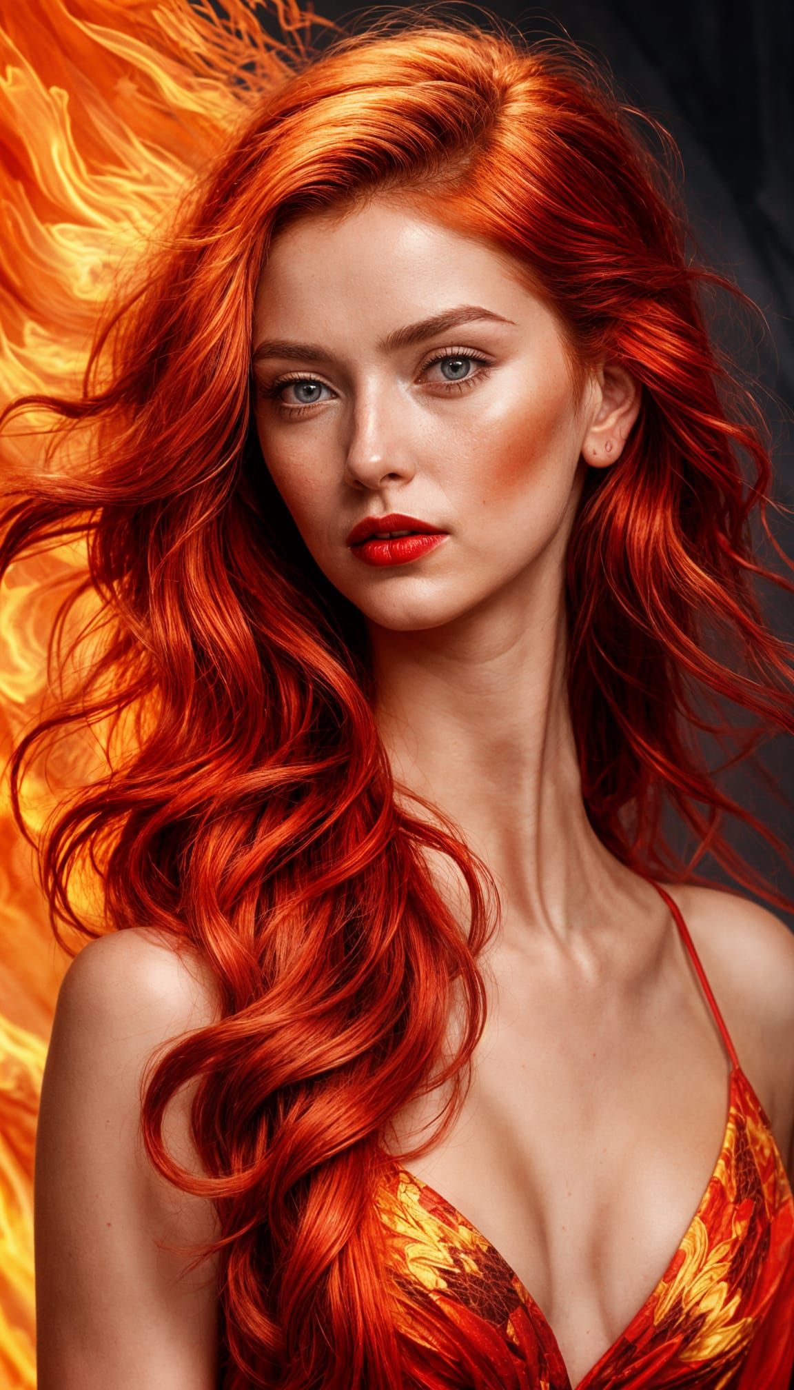 Monochromatic Fire Goddess in Red Gossamer Dress