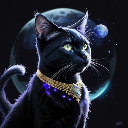 Black Cat Wishes on a Star in Pixel Art Style