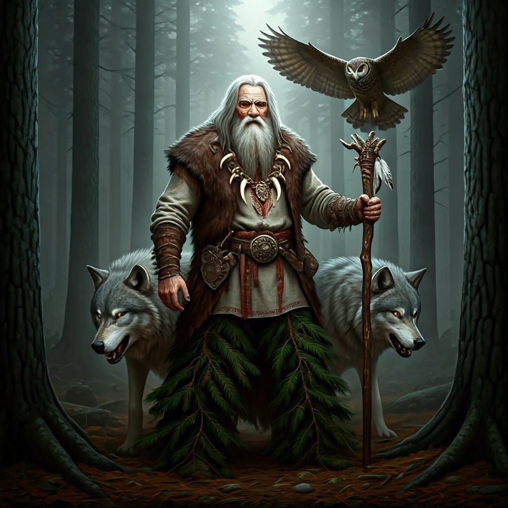 Slavic Forest God Veles in Pine Forest