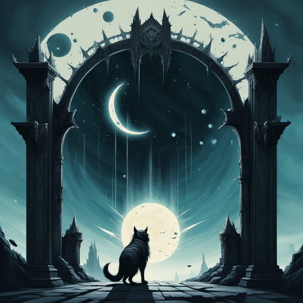 Cosmic Storm Over Desolate Wasteland in Surreal Style