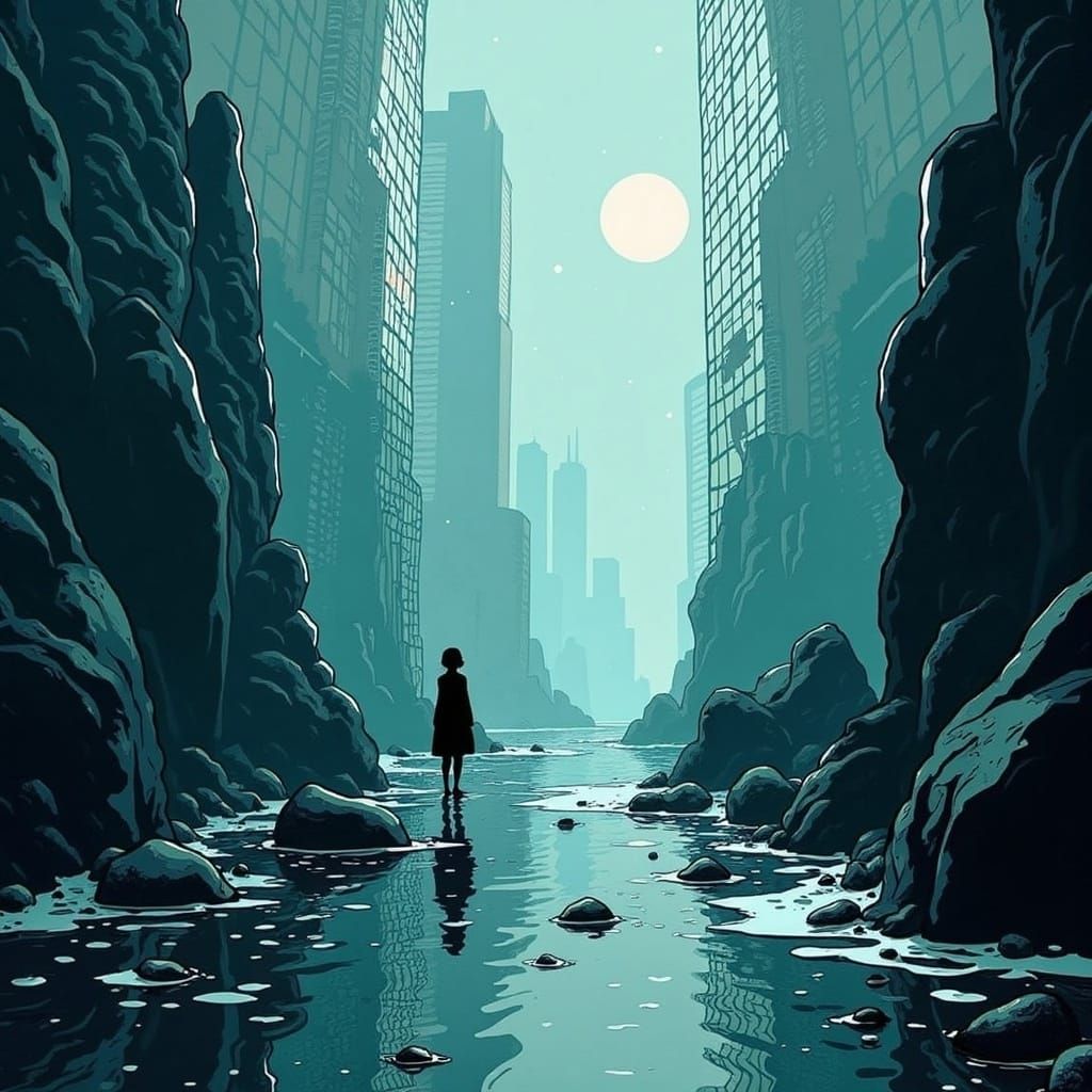 Surreal Cityscape: Sea Meets Shadow