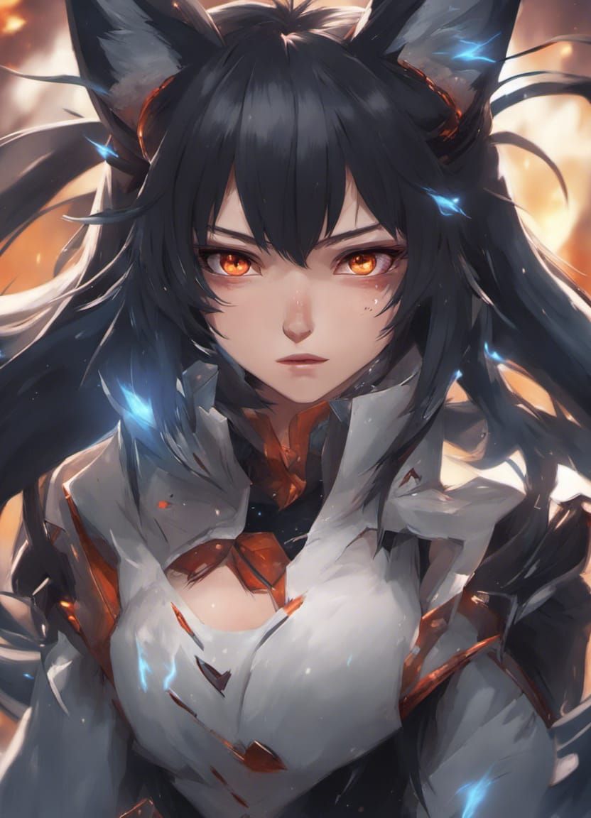 Angry Female Mecha with Nine Tails in Anime Style