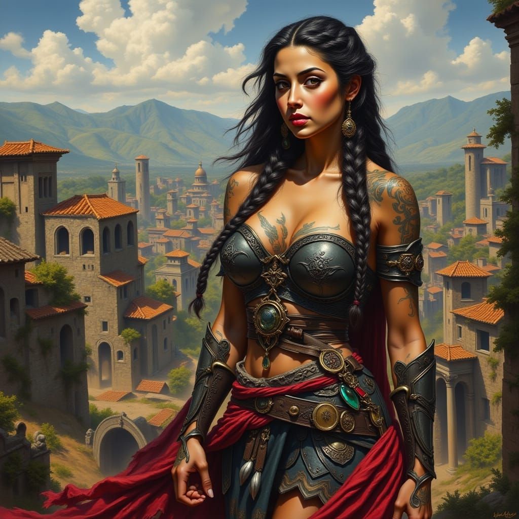 Strong Latina Warrior in Detailed Armor
