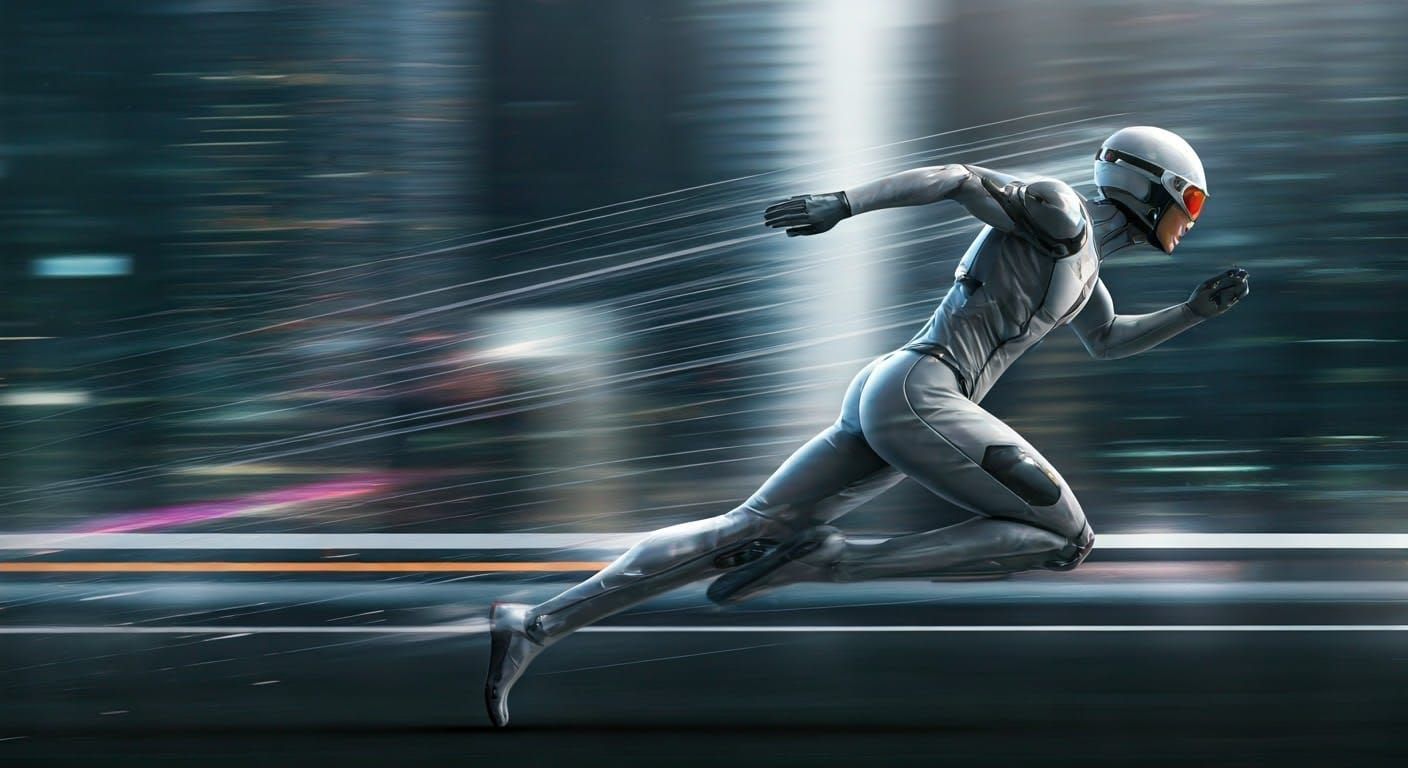 Swift Futuristic Runner in Neon Cityscape