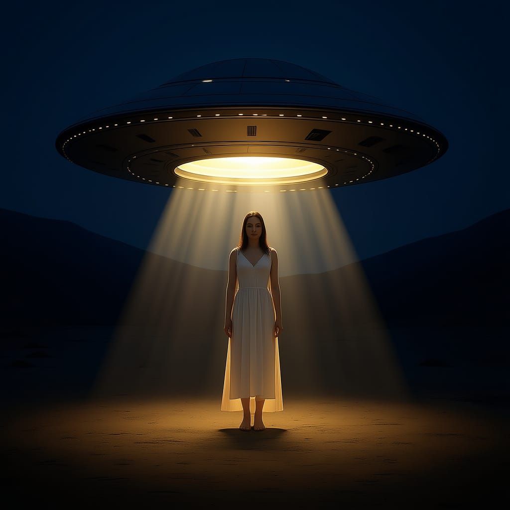 Alien UFO Abducting Woman in Nightgown