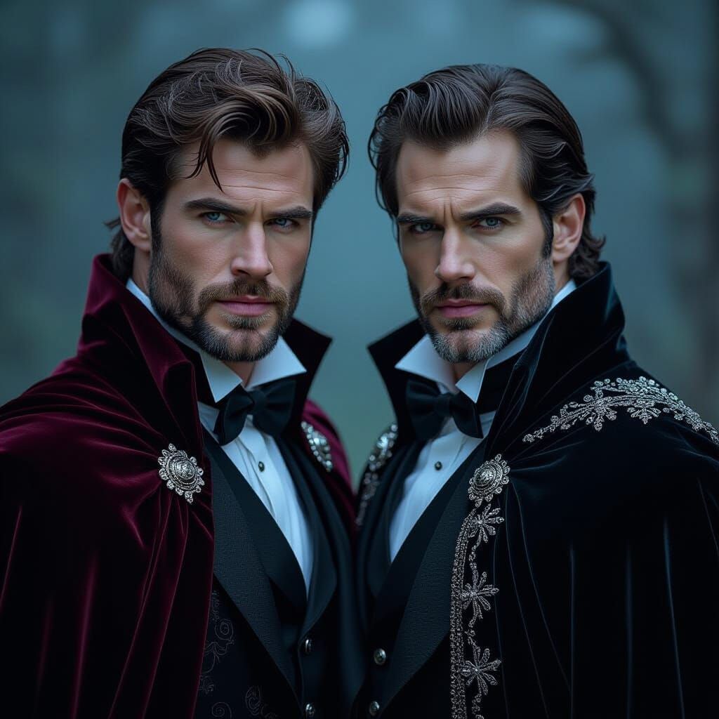 Gothic Vampires with Piercing Eyes in Horror-Romanticism Sty...