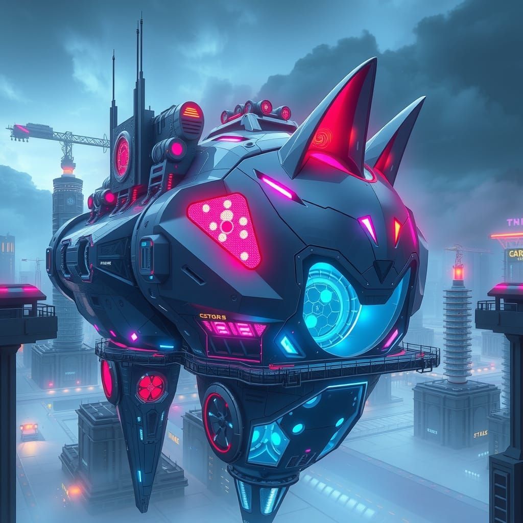 Futuristic Cat Sanctuary in Iridescent Megastructure