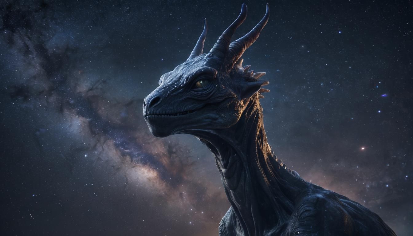 Majestic Alien Creature in Starry Night Sky