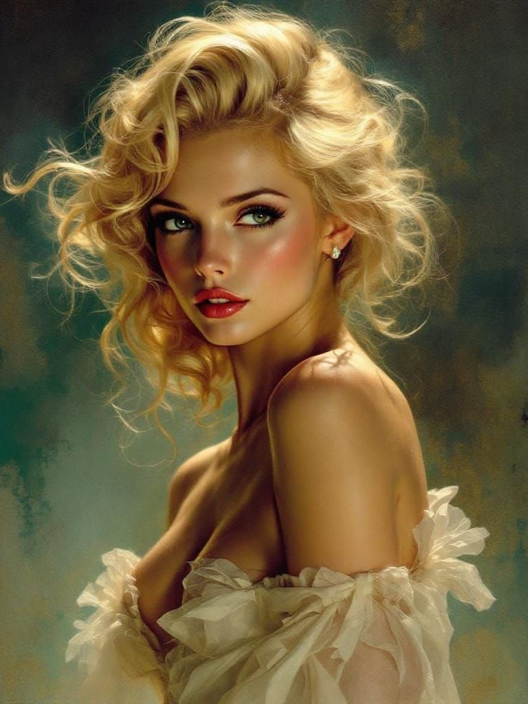 1950s Pin-Up in Art Nouveau Style