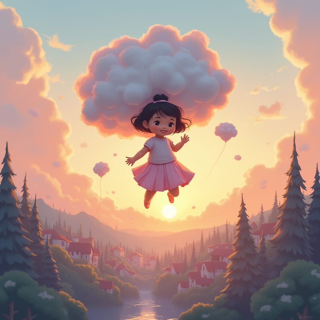 Dreamy Village Awakening in Soft Pastel Hues