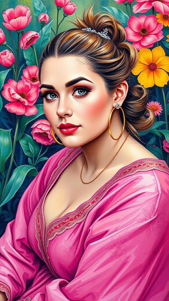 Ukrainian Woman in Persian Dress: Polychromatic Oil Painting