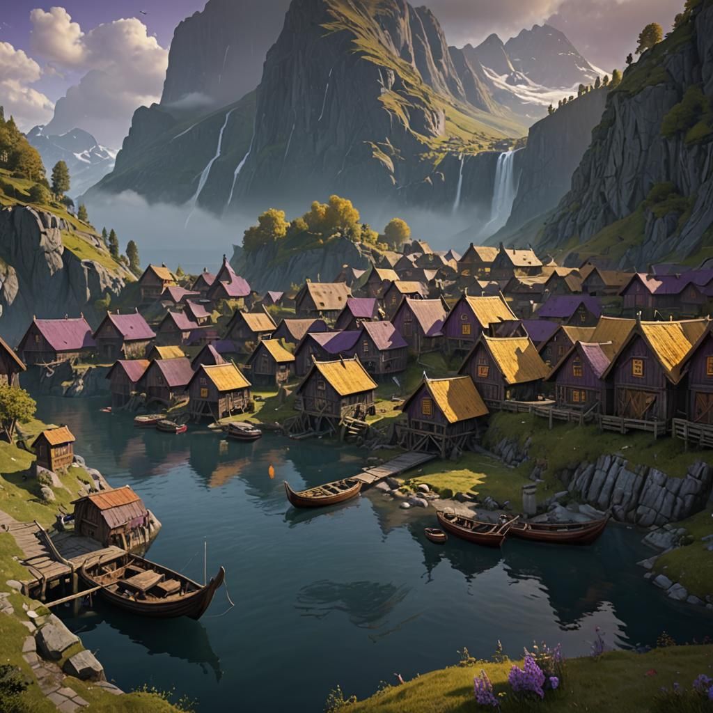nordic fishing village, dark fantasy