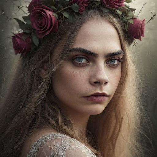 Whimsical Cara Delevingne in Mystical Rose Vine Portrait