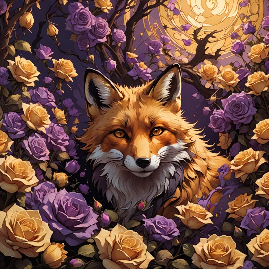 Fox in Roses: Dark Fantasy Concept Art