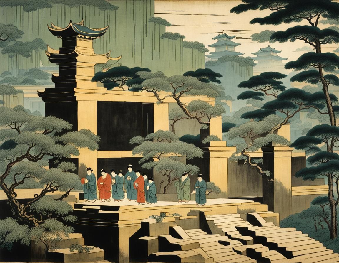 Japanese Scholars Surveying Hanging Gardens: Edo Period Art