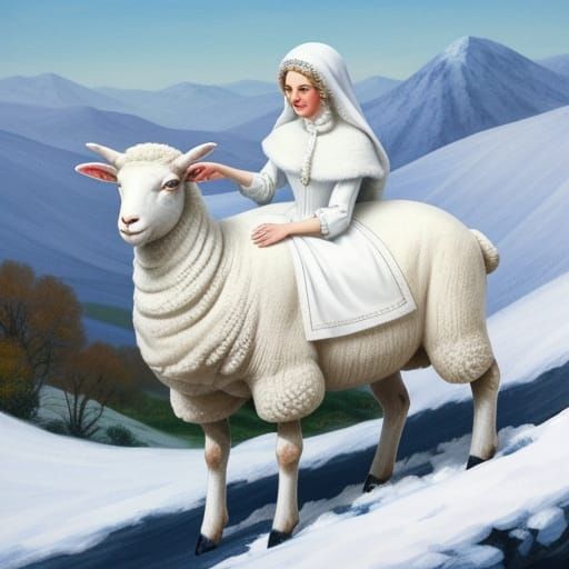 Whimsical Storybook Illustration of Mary and Her Lamb