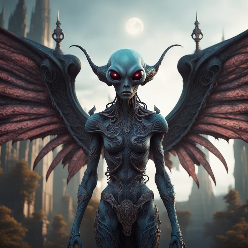 Gothic Alien with Tattoos and Wings