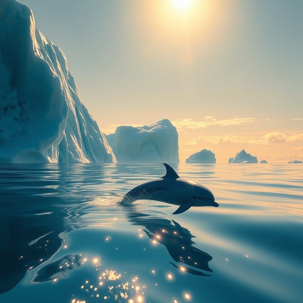 Blue Dolphin and Iceberg in Magical, Cinematic Style