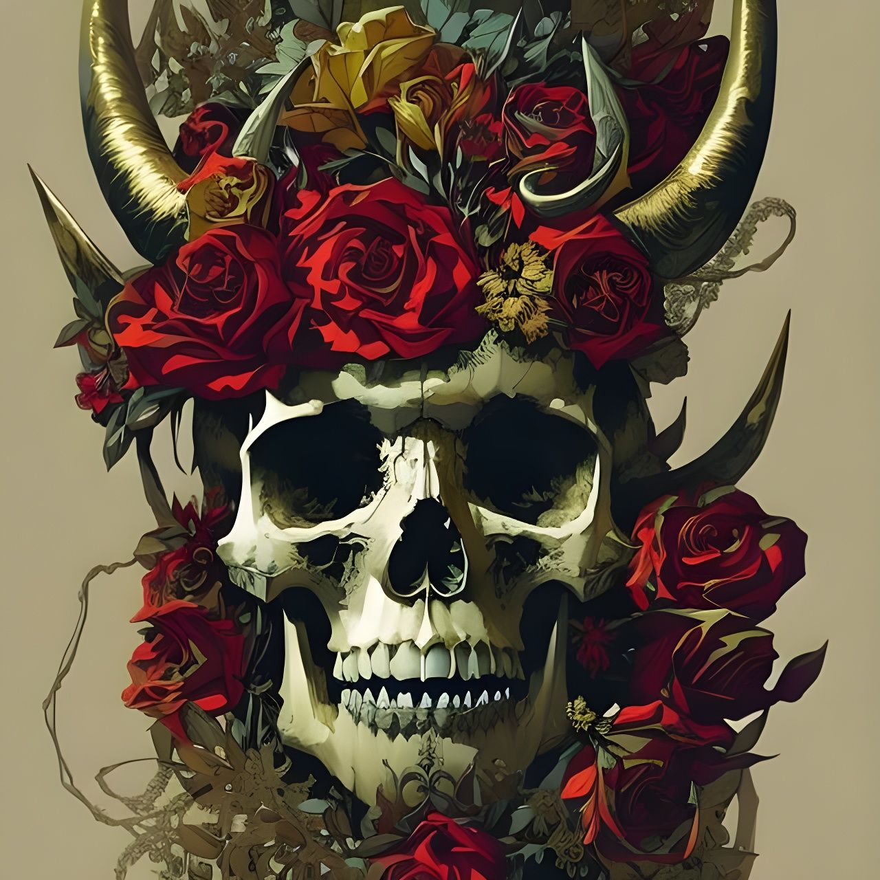 Golden Horned Skull Digital Painting