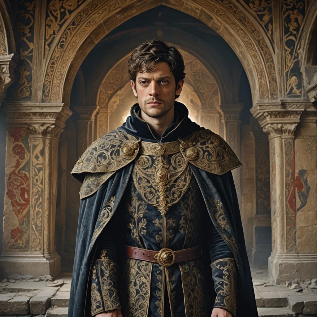 Medieval Prince in Dimly Lit Throne Room