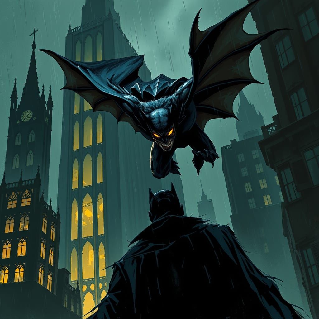 Dark Fantasy ManBat in Gritty Metropolis