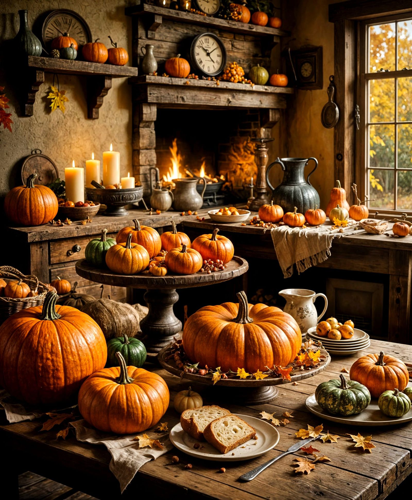 Cozy Autumn Harvest Feast in Painterly Realism