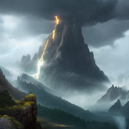Epic Mountain with Lightning Digital Matte Painting
