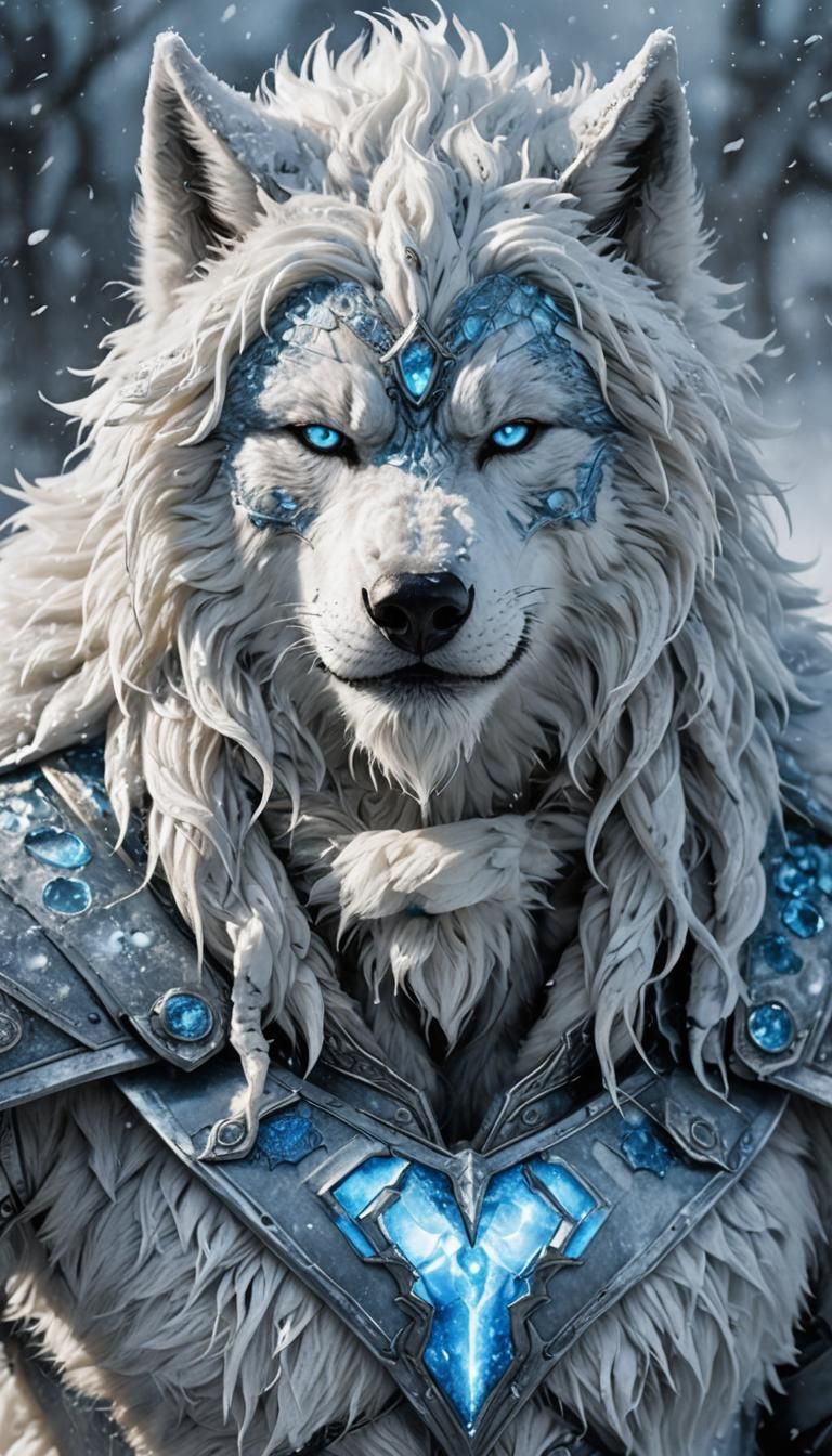 Glacius: The Ice Wolf Superhero in Frozen Tundra