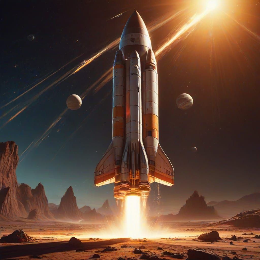 Sci-Fi Rocket Landing on Alien Planet