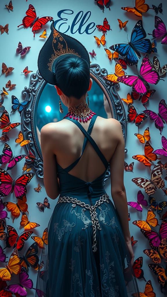 Evil Queen in Gothic Mirror with Butterflies