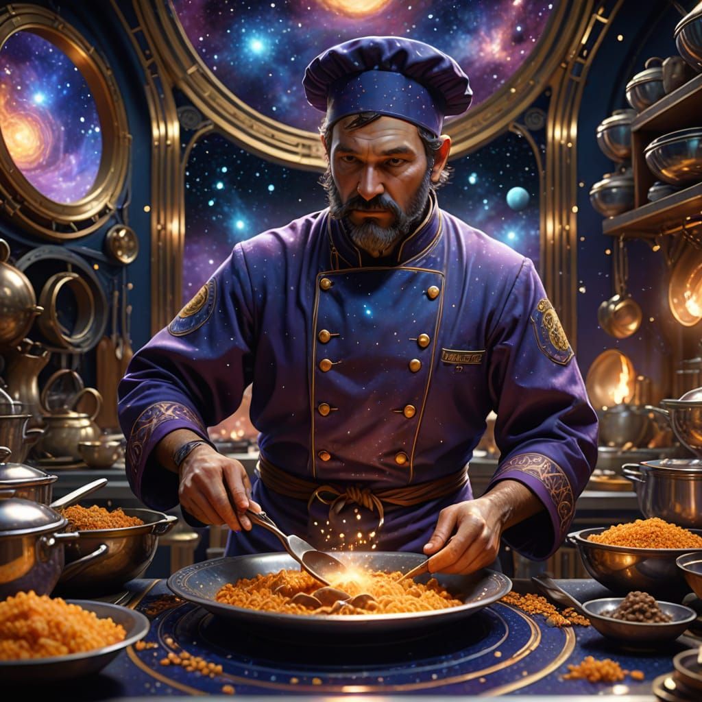 Celestial Chef in Nebula Kitchen, Art Nouveau