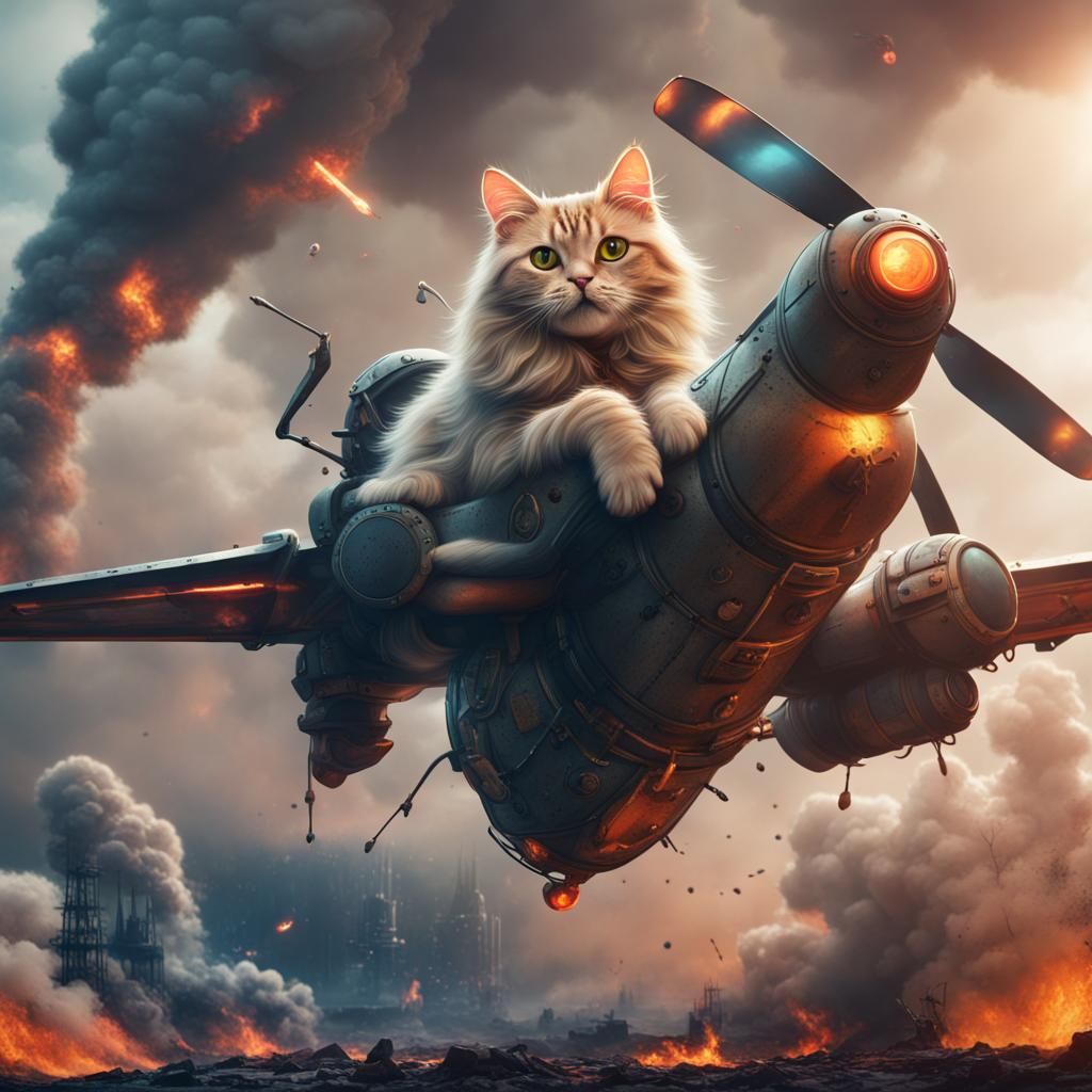 Cat on Atomic Bomb: Detailed Matte Painting