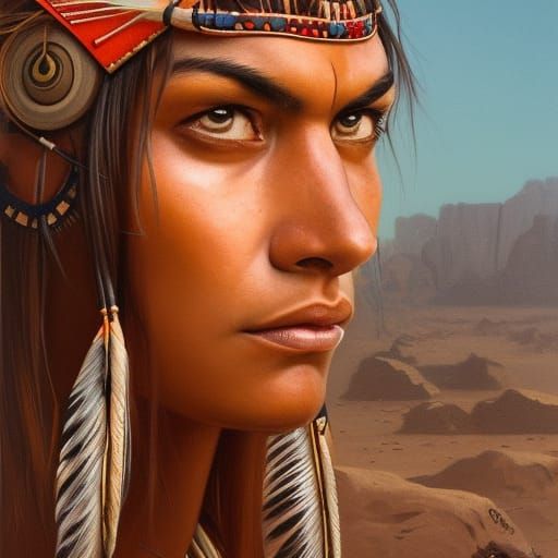 Comanche Huntress Portrait in Arid Desert