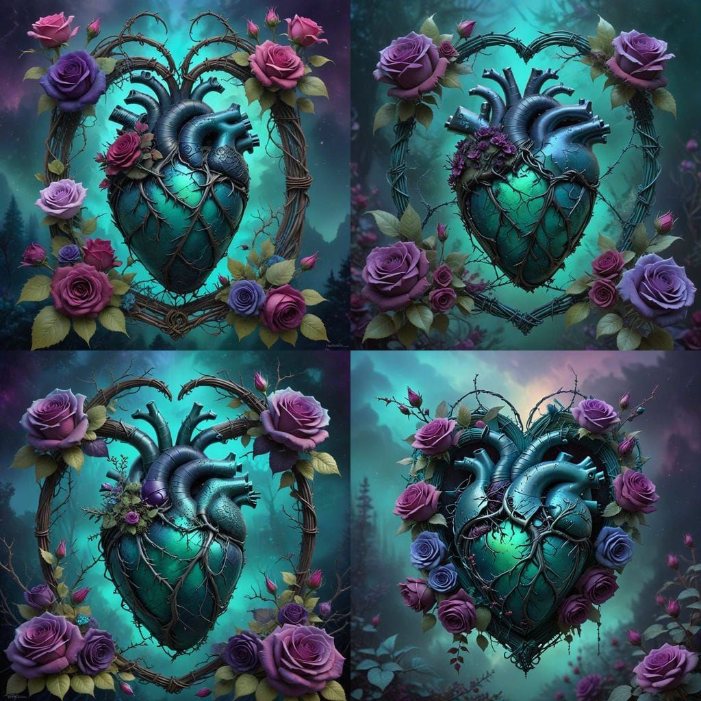 Barbed Heart with Roses in Art Nouveau Frame