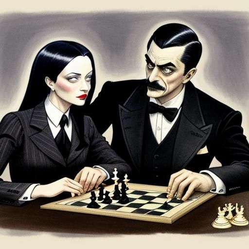 Gomez vs Morticia: Chess Match in Kley Style