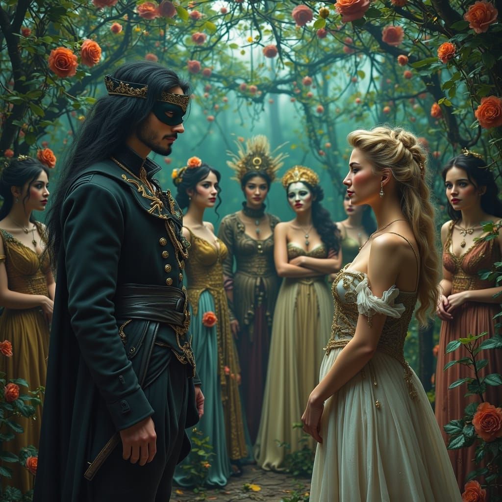 Athos at Bioluminescent Masquerade Ball, Art Nouveau Style