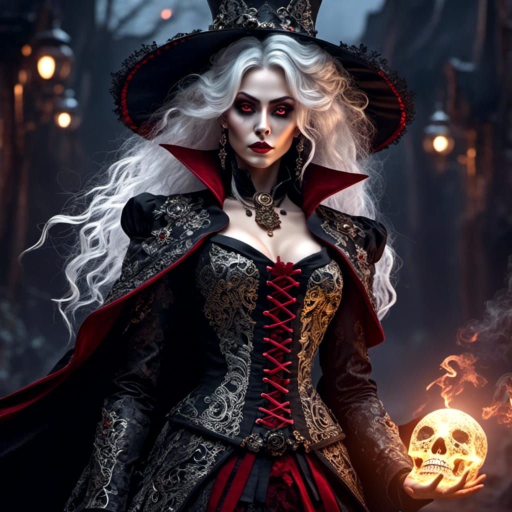 Gothic Steampunk Witch Hunter in Día de los Muertos Style