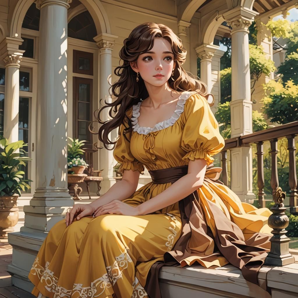 Southern Belle on Veranda, Anime Style Art