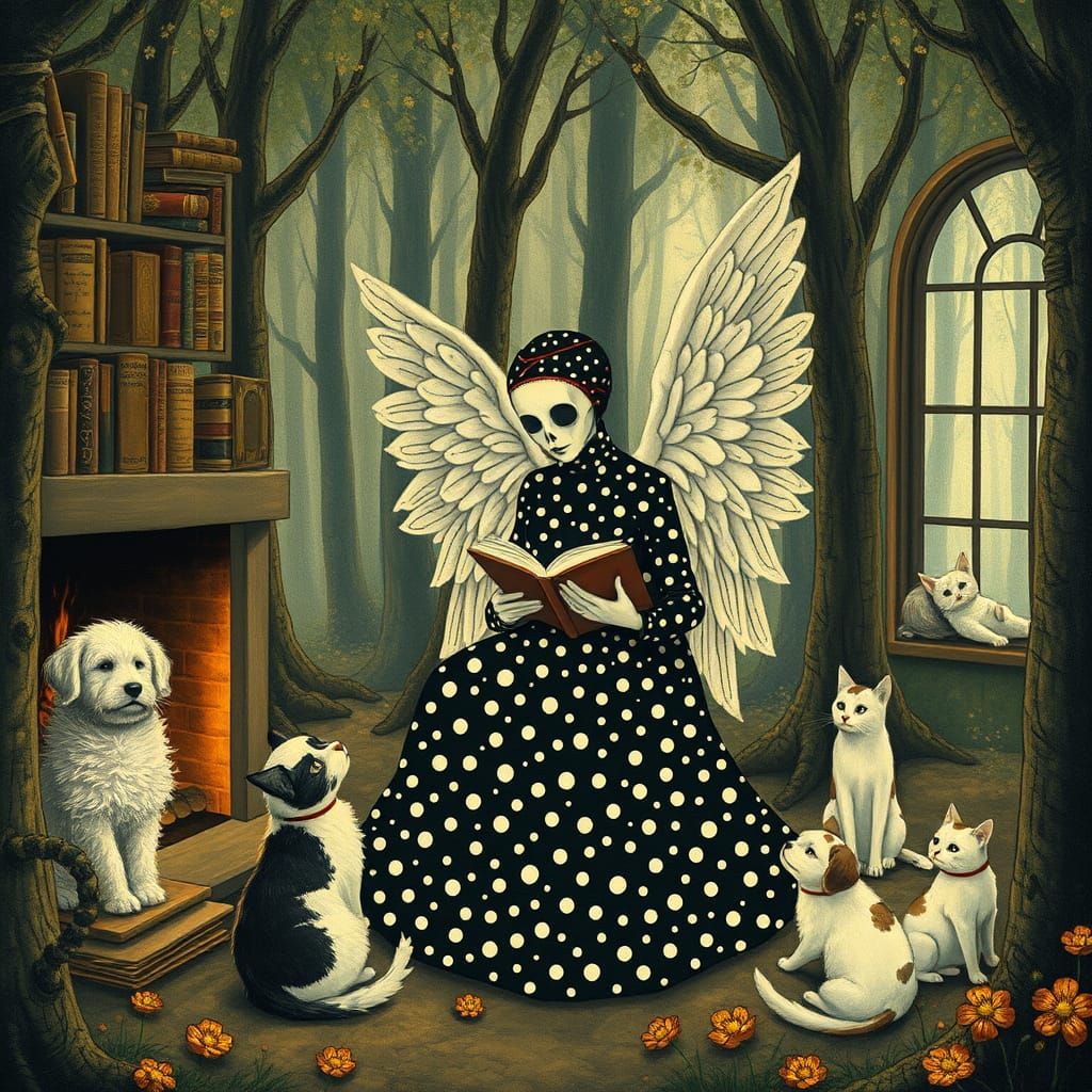 Serene Angel of Death in Whimsical Cottage Setting, Inspired...