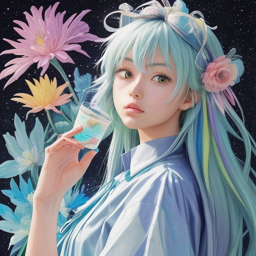Cosmic Anime Goddess in Vibrant, Ethereal Surroundings